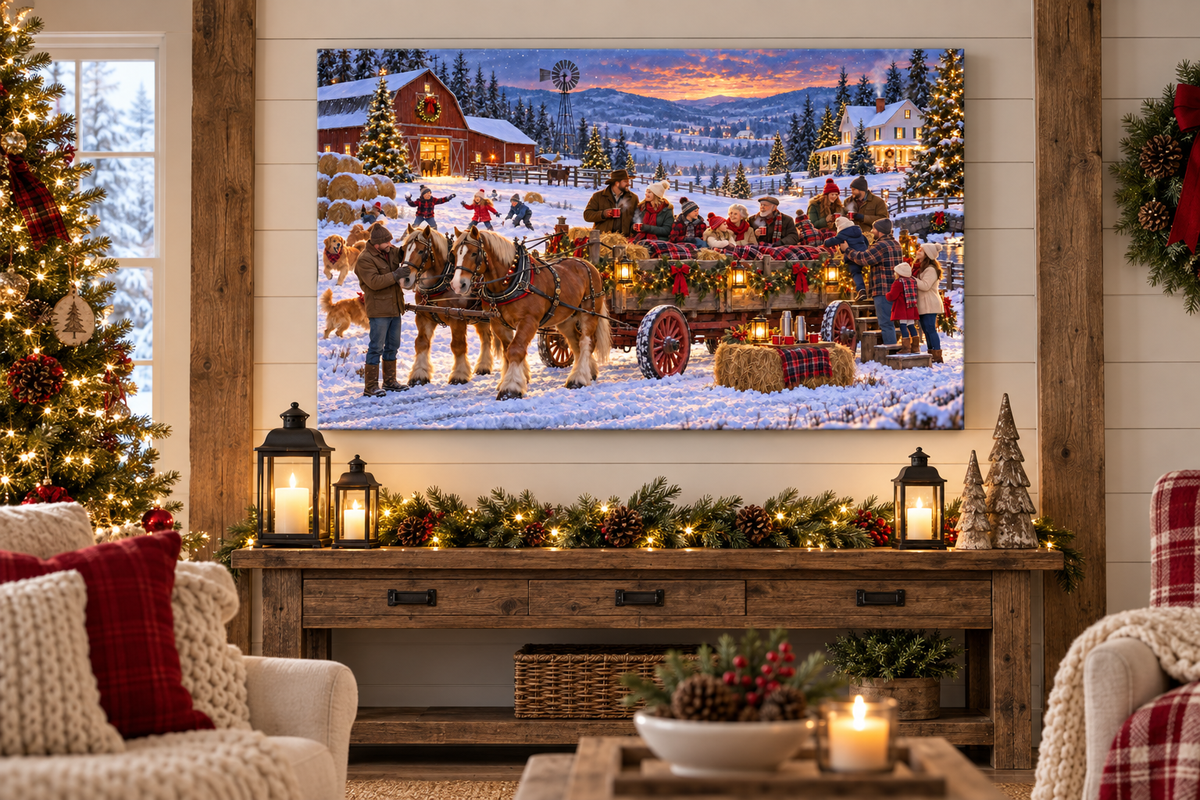 Christmas Hayride at the Farm Canvas Print
