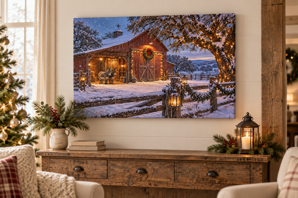 Christmas Snow at the Ranch Canvas Print