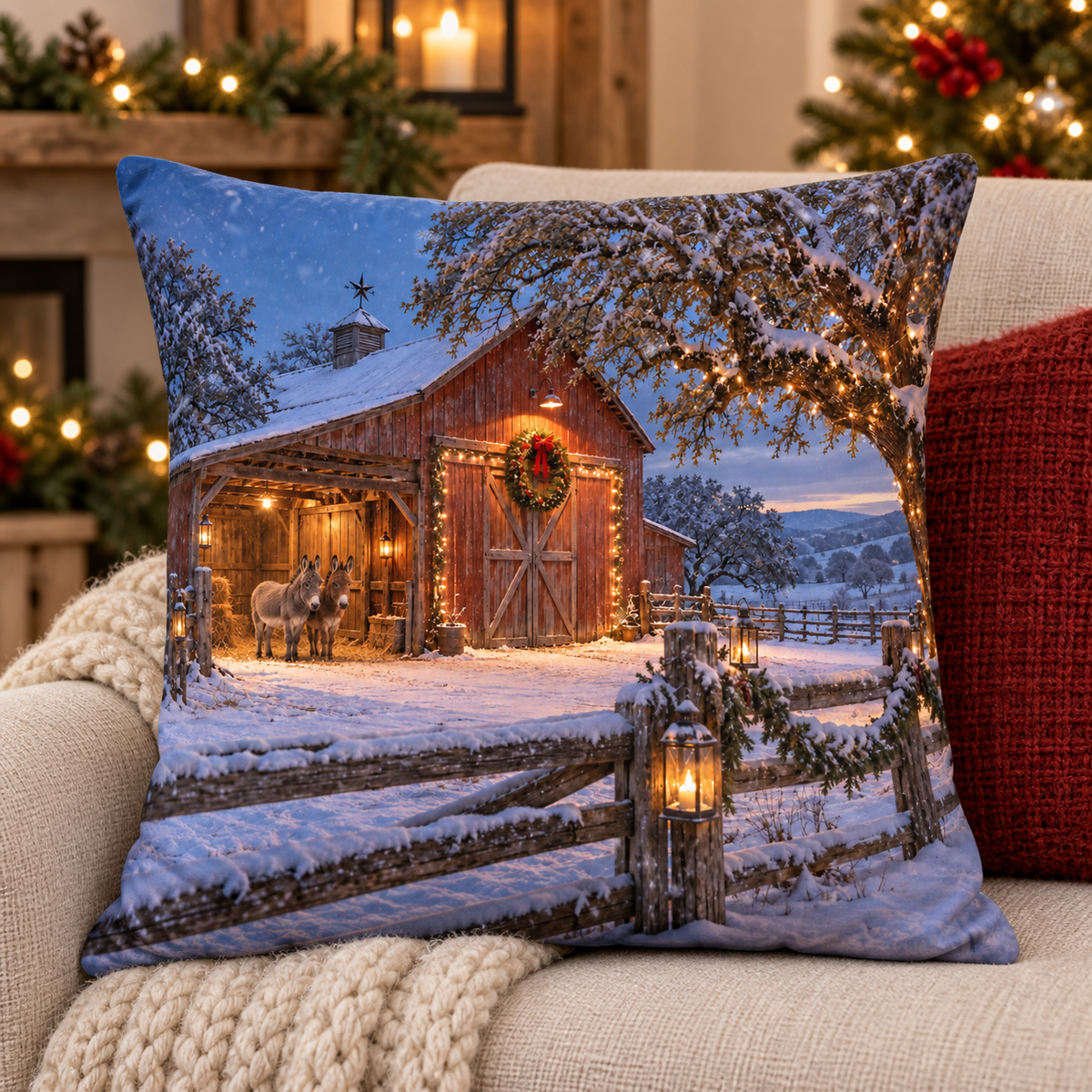 Christmas Snow at the Ranch Throw Pillow