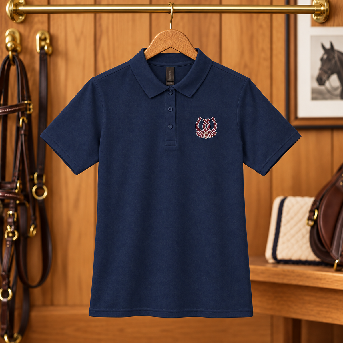 Spanish Oak Interlocking Horseshoes Women's Embroidered Polo