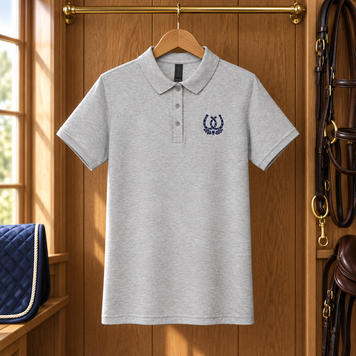 Spanish Oak Interlocking Horseshoes Women's Embroidered Polo